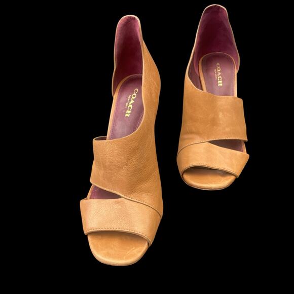 Coach Nude Leather Cutout Open Toe Heels Size 5.5B – Classic Stiletto Pumps - Picture 1 of 16